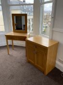 Light oak two drawer side cabinet, and a matching dressing table with mirror- LOT SUBJECT TO VAT