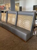 Two Restaurant bar seats, upholstered in grey leather and striped fabric- LOT SUBJECT TO VAT ON
