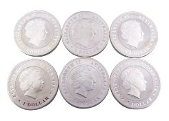 Six 1oz fine silver Australian 2014 one dollar coins