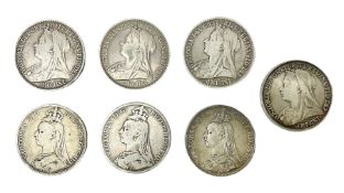 Seven Queen Victoria crown coins