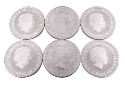 Six 1oz fine silver Australian 2014 one dollar coins