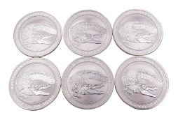 Six 1oz fine silver Australian 2014 one dollar coins