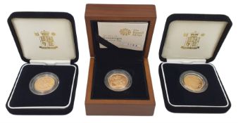 Three Queen Elizabeth II The Royal Mint United Kingdom gold proof full sovereign coins