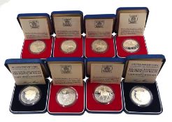 Six Queen Elizabeth II 1977 silver proof crown coins and two 1981 silver proof crown coins