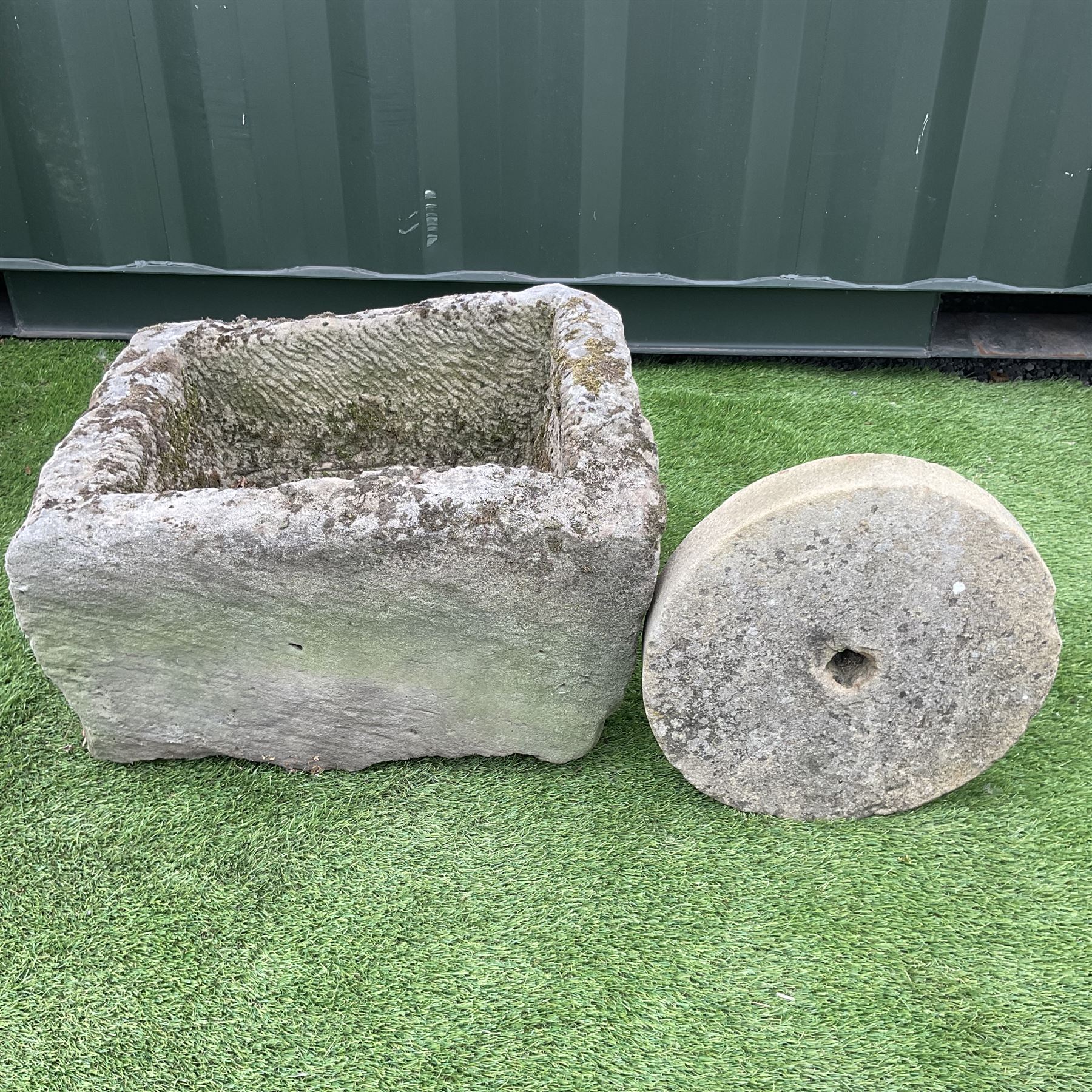 Small millstone and carved stone trough - THIS LOT IS TO BE COLLECTED BY APPOINTMENT FROM DUGGLEBY S