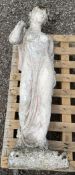 Cast stone female garden figure on plinth - THIS LOT IS TO BE COLLECTED BY APPOINTMENT FROM DUGGLEBY