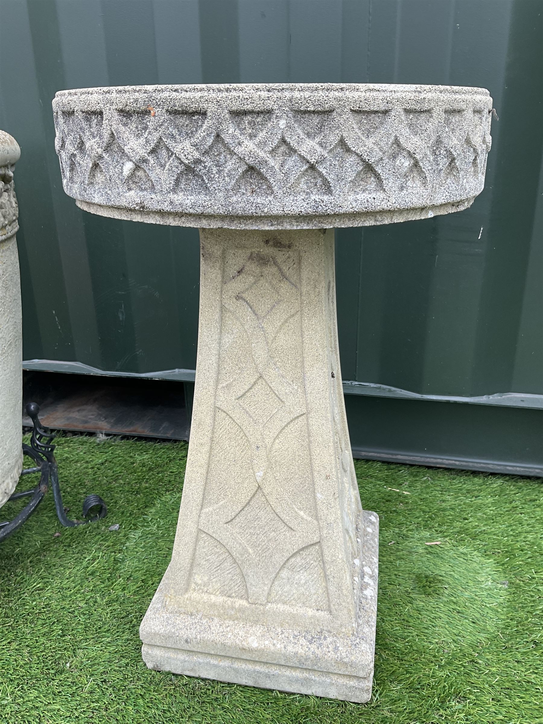 Large cast stone garden urn on wrought - Image 4 of 6