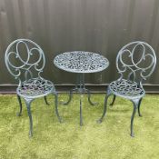 Small painted aluminium table and two chairs - THIS LOT IS TO BE COLLECTED BY APPOINTMENT FROM DUGG