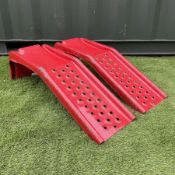 Pair of vintage metal car ramps stamped CR-78 painted in red - THIS LOT IS TO BE COLLECTED BY APPOIN