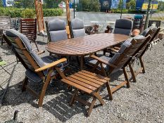 �Bohor � hardwood oval extending garden table and six folding chairs with folding side table - THIS
