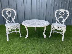 Pair of aluminium garden chairs with all over floral design