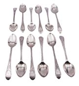 Set of twelve George III and later matched Celtic point pattern teaspoons