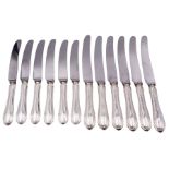 Set of six modern silver table knives