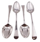 Set of four George III silver Old English pattern table spoons