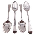 Set of four George III silver Old English pattern table spoons