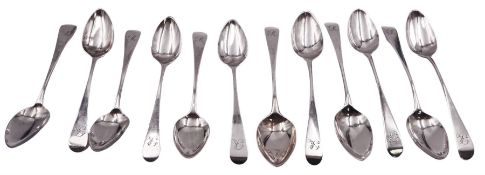 Two sets of six George III silver Old English pattern teaspoons