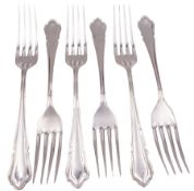 Set of six modern silver Dubarry I pattern table forks