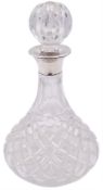 Modern silver mounted cut glass ships decanter