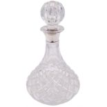 Modern silver mounted cut glass ships decanter