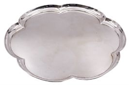 Modern silver tray of plain circular lobed form