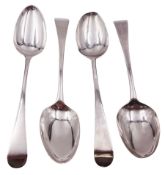 Two pairs of George III silver Old English pattern table spoons