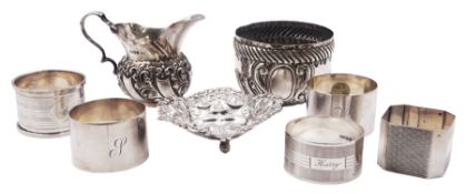 Group of five mid 20th century silver napkin rings