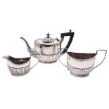 Edwardian silver three piece bachelors tea set