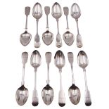 Set of six Victorian silver Fiddle shell pattern teaspoons