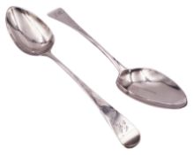 Pair of George III silver Old English pattern table spoons