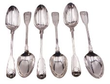 Set of six Victorian Fiddle thread and shell pattern table spoons