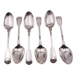 Set of six Victorian Fiddle thread and shell pattern table spoons