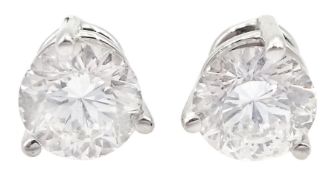 Pair of 18ct white gold round brilliant cut diamond screw back stud earrings