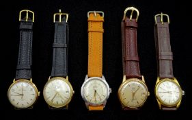 Five plated and stainless steel automatic wristwatches including MuDu