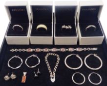 Silver and silver stone set jewellery including four boxed Pandora rings