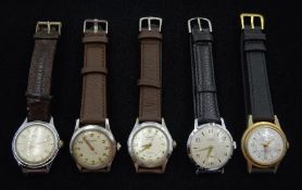 Five manual wind wristwatches including Geneva Sport