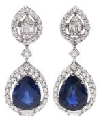 Pair of 18ct white gold pear shaped sapphire