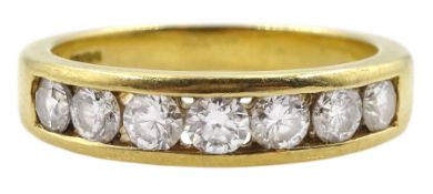 18ct gold channel set seven stone round brilliant cut diamond ring