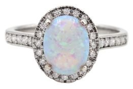 Silver opal and cubic zirconia cluster ring