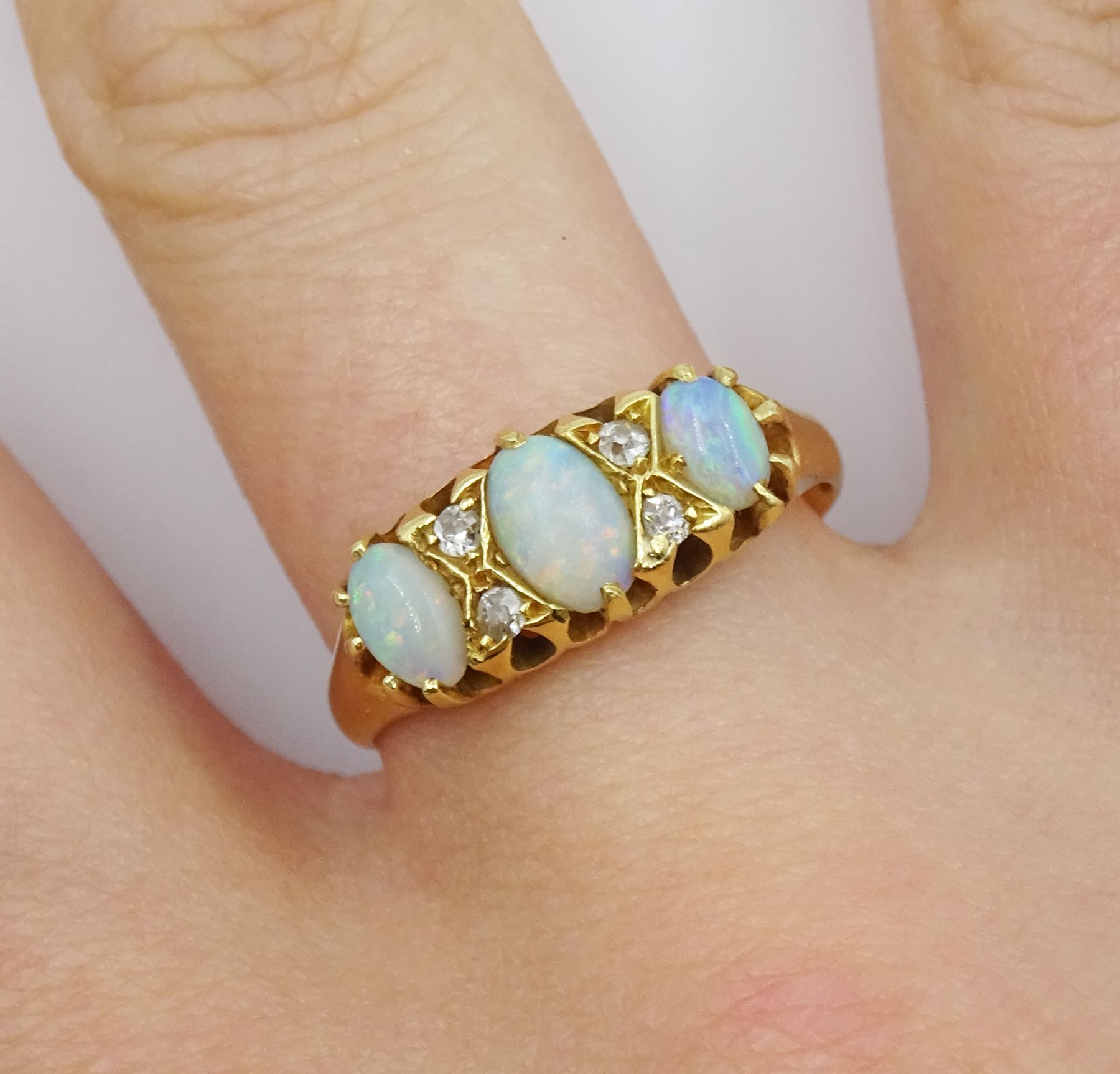Edwardian 18ct gold opal and diamond ring - Image 2 of 5
