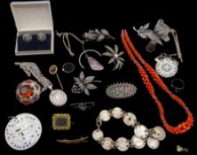Collection of Victorian and later jewellery including three silver marcasite brooches