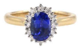 18ct rose gold oval sapphire round brilliant cut diamond cluster ring