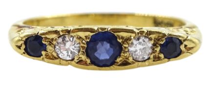 Gold five stone sapphire and diamond ring