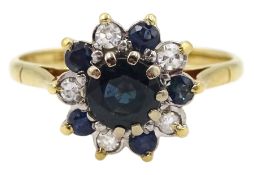 18ct gold sapphire and round brilliant cut diamond cluster ring