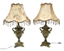 Pair bronzed amphora lamps with pineapple decoration