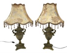 Pair bronzed amphora lamps with pineapple decoration