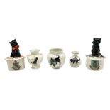 Five crested ware Good Luck black cats