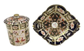 Royal Crown Derby Imari 6299 pattern octagonal dish and Imari pattern 2451 covered jar