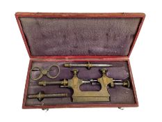 Late 19th century French watchmakers pivoting tool with a pair of brass external measuring callipers