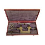 Late 19th century French watchmakers pivoting tool with a pair of brass external measuring callipers