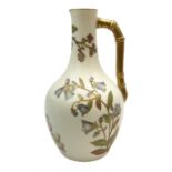 Late 19th century Royal Worcester blush ivory ewer decorated with floral sprays and gilt